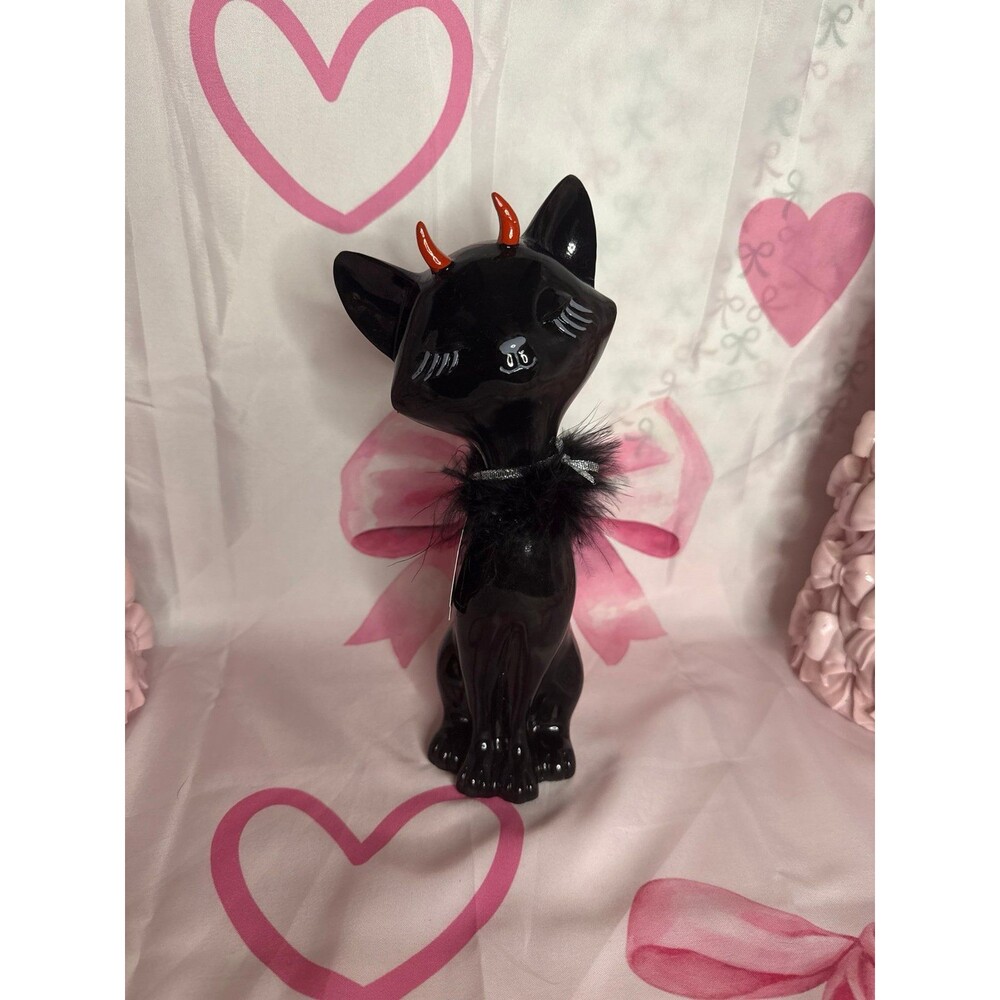 Bella Lux Halloween Black Cat with Boa & Devil Horns
